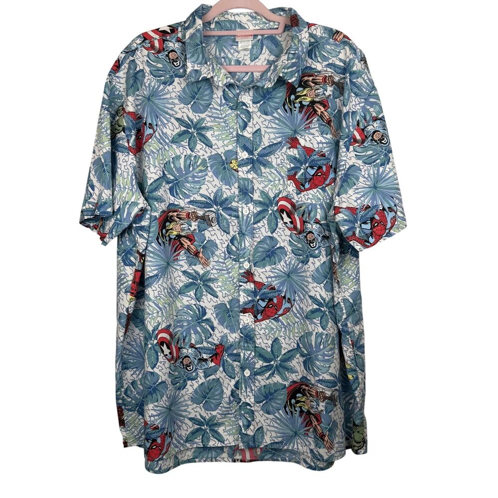 Marvel Hawaiian Aloha Shirt Men's XXL Spiderman Hulk Iron Man Captain America